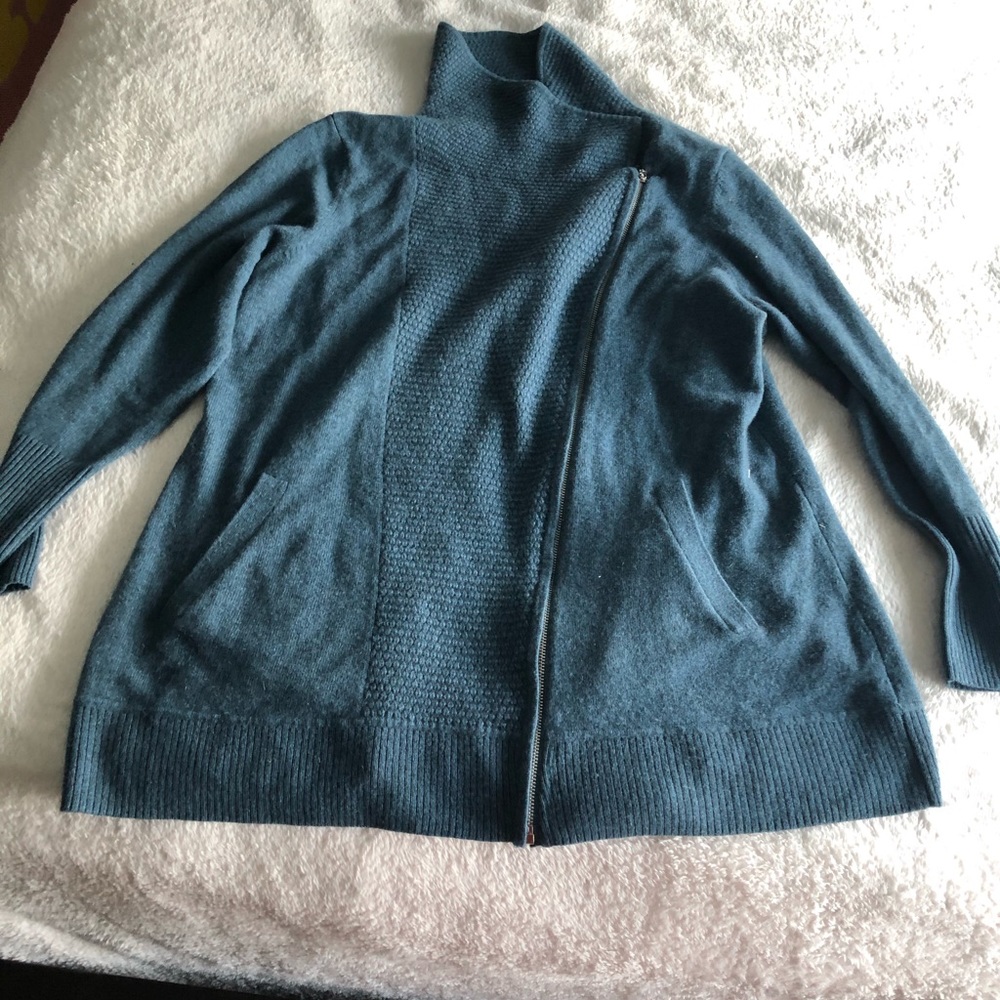 Cashmere blue three quarter zipper up sweater